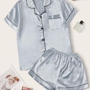 Romwe Blue Satin Pajama Set